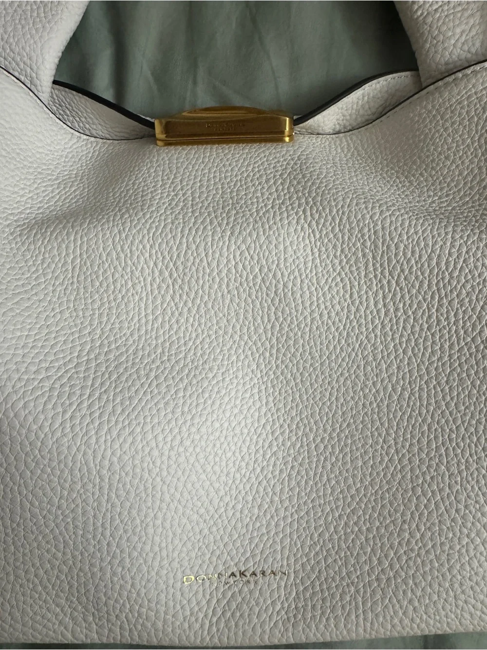 Donna Karan White Pebbled Leather Hobo with Gold Accents